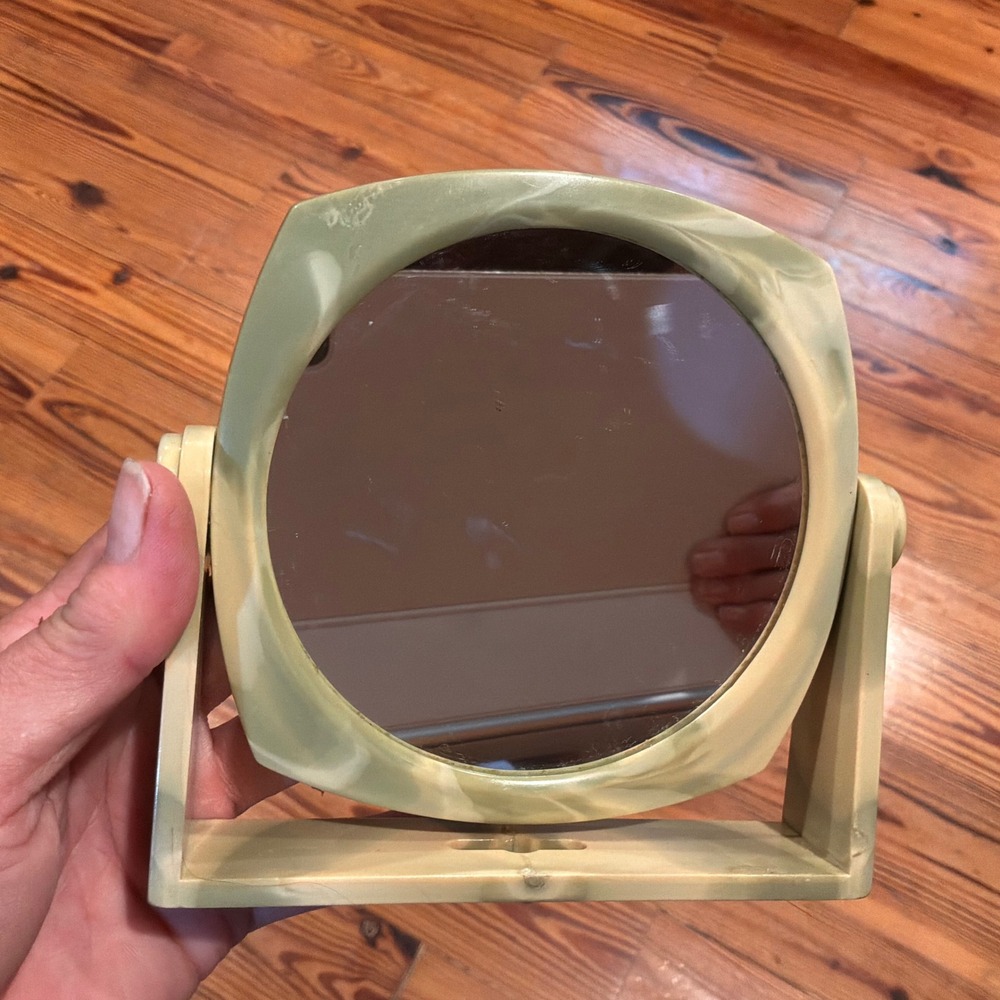 VTG Marbled Green Swivel Vanity Mirror Double Sided Magnifying Tabletop Wall - Picture 3 of 7
